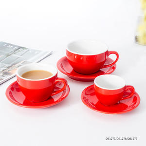 Red Ceramic Coffee <b>Cup</b> <b>And</b> <b>Saucer</b> <b>Set</b> 51-400Ml Solid Color For Home Use - Product Image 5