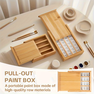 Estuche de acuarela de 24 celdas, paletas portátiles, fáciles de limpiar y transportar, reutilizables, adecuadas <span class=keywords><strong>para</strong></span> bocetos al aire libre, caja de acuarela de madera. - Product Image 3