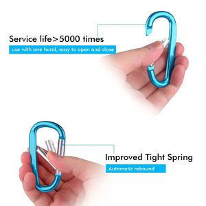 Black Silver Blue Red Yellow Green Caribeaner Clip 3" Inch Large Aluminum D Ring Shape Carabiner <b>Keychain</b> with Flat Keyring Hook - Product Image 6