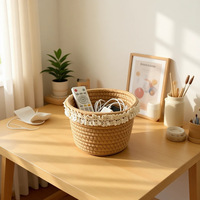 Panier de rangement rond de style minimaliste pour articles divers, organiseur de cosmétiques, support de clés en cordon de coton de style Instagram, plateau à bijoux pour bureau