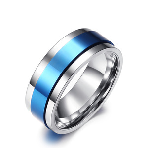 <b>Titanium</b> Steel <b>Ring</b> Blue Black Two Tone Geometric Men's Everyday Wear Index Finger Band K R408 - Product Image 1