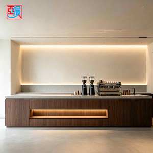 Mostrador de Café de Madera Personalizado, Barra Comercial con <span class=keywords><strong>Encimera</strong></span> de Piedra para Tienda de Café - Product Image 2