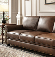 Canapé droit vintage américain pour petit salon, ensemble de meubles de maison en cuir véritable huilé, design moderne du milieu du siècle