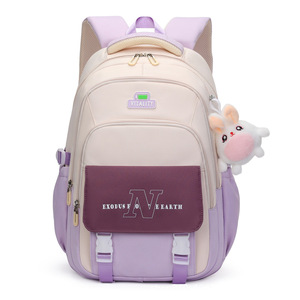 Korean Style Color-Blocked Backpack For Girls 15 Inches School Education Solid Color Soft Handle - Product Image 1