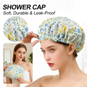 Sujie – Nouveau <span class=keywords><strong>bonnet</strong></span> <span class=keywords><strong>de</strong></span> douche élégant à motif floral bleu, en tissu PE durable et imperméable, confortable à porter pour les femmes, idéal pour le <span class=keywords><strong>bain</strong></span>, B2B OEM - Product Image 3