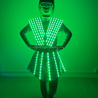 Vestido LED con espejo láser recargable, disfraz de Robot de actuación de bailarina de escenario fluorescente para fiesta de cumpleaños, club nocturno, Bar