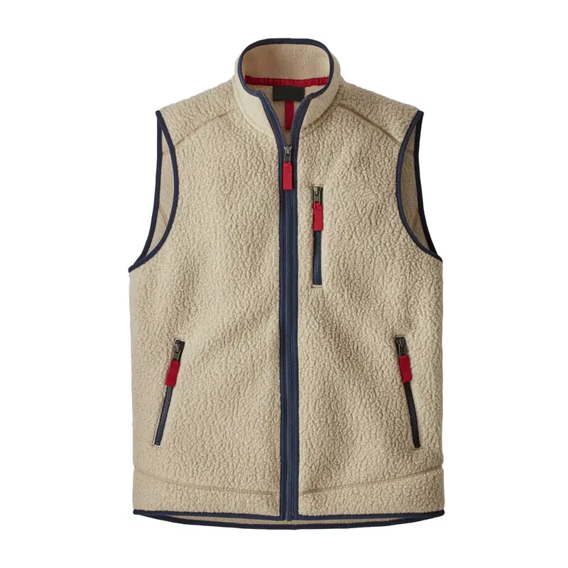 Male Warm Easy-Wearing Offset Shoulder Full-Zip Vest Double-Sided Solid Shearling MenのRetro Pile Fleece Vest