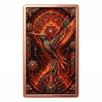 Pièces de cuivre à haute relief 1 oz .999 Cuivre pur rectangulaire Pièce Colibri Feu avec impression UV colorée