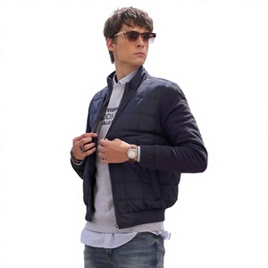 Chaqueta Acolchada Azul Marino para Hombre, Cuello Alto, Cierre de Cremallera, Informal, Resistente al Viento, Relleno de Poliéster, para Otoño - Product Image 1