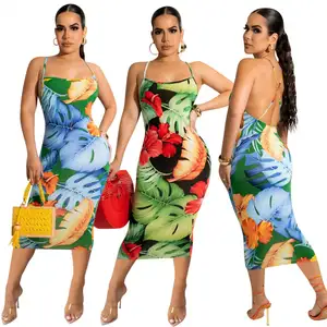 Backless Casual Sexy Strand Zomer Dames Kleurrijke Print Vakantie Bohemian Jurk Lange Zonnejurken