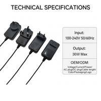 Adaptateur secteur AC/DC standard argentin avec prise AR 5V 6V 9V 12V 15V 24V 0.5A 1A 2A 2.5A 3A 36W MAX pour caméra LED CCTV