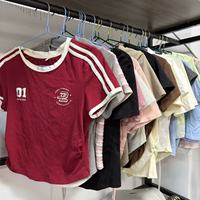 Atasan Polo Crop Top Wanita Warna Campur Model Tali Serut Y2K Slim Lengan Pendek Kaos Bekas Grosir Bal