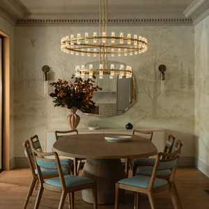 Contemporary Round Double Tier Pendant <b>Light</b> Brass Frame Cylindrical <b>Crystal</b> <b>Chandelier</b> For Villa Lobby Fixture - Product Image 1