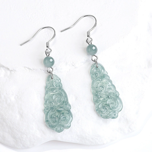 Natural genuine A-grade jadeite blue water As expected <b>earrings</b> S925 <b>silver</b> ice-grade jade <b>earrings</b> ancient style <b>earrings</b> - Product Image 3