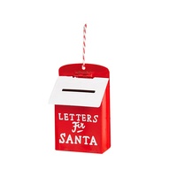 Ornement de Noël suspendu en fer forgé peint, en forme de boîte aux lettres, avec Père Noël de dessin animé mignon et cheval à bascule, petit modèle
