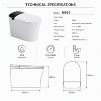 Ensemble WC intelligent électrique avec bidet intégré, entièrement automatique, en céramique, à siphon en S, allongé, télécommandé, avec abattant chauffant