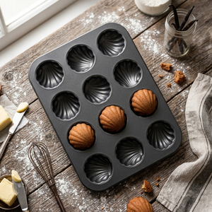 <span class=keywords><strong>Moule</strong></span> à madeleines rond antiadhésif, 6/12 cavités, en acier au carbone, pour gâteaux et biscuits en forme de coquille - Product Image 1