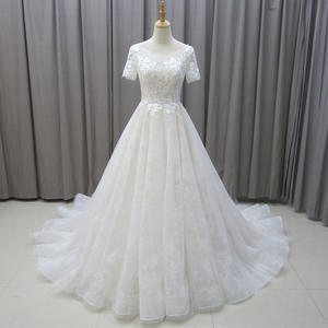 Jancember MZ0021 Hermosos vestidos de novia de encaje bordado de manga corta - Product Image 1