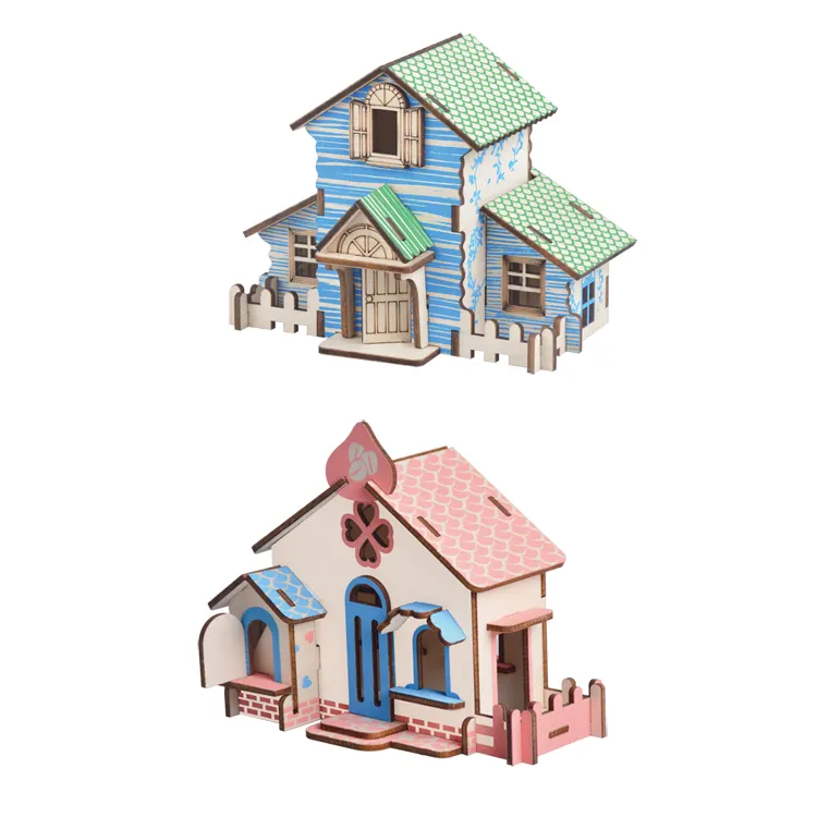 Baby Educational Learning Wooden Toys Wholesale Assembly 3D Mini House gift for Christmas