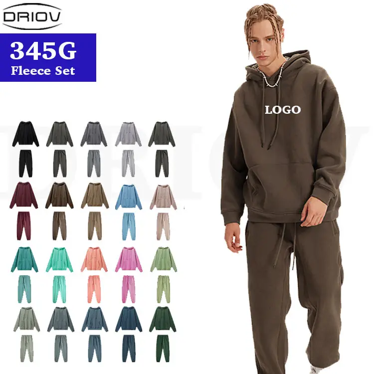 Wholesale plain jogging suits cotton fleece sweatsuits mens clothing sets luxury high quality blank plus size men's sets