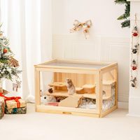 JQ Cochon d'Inde et grande cage à hamster en bois de bambou pour petits animaux de compagnie Accessoires