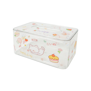 Transparent Tissue Box With Cute Stickers For Desk Home Office Organizer Storage Case - Product Image 5
