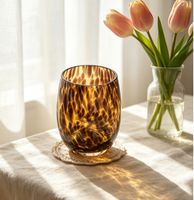 Nouvelle tasse à jus en verre à large ouverture faite à la main 2026, motif léopard, pour restaurant