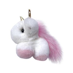 Mignon Rex lapin fourrure <span class=keywords><strong>licorne</strong></span> pendentif lumière porte-clés doux en peluche poupée et petit cheval blanc sac pendentif pour les enfants - Product Image 1