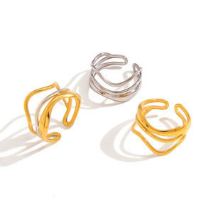 Wave <b>Ring</b> Geometric Stainless Steel Two Tone Gold Silver Women's Fashion Jewelry Gift - Product Image 5
