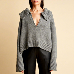 Nuovi Prodotti Abbigliamento Donna a Righe 2026 Inizio Primavera Nuovo Maglione a Maniche Lunghe con Scollo a V in <span class=keywords><strong>Misto</strong></span> <span class=keywords><strong>Lana</strong></span> <span class=keywords><strong>e</strong></span> <span class=keywords><strong>Cashmere</strong></span> - Product Image 2