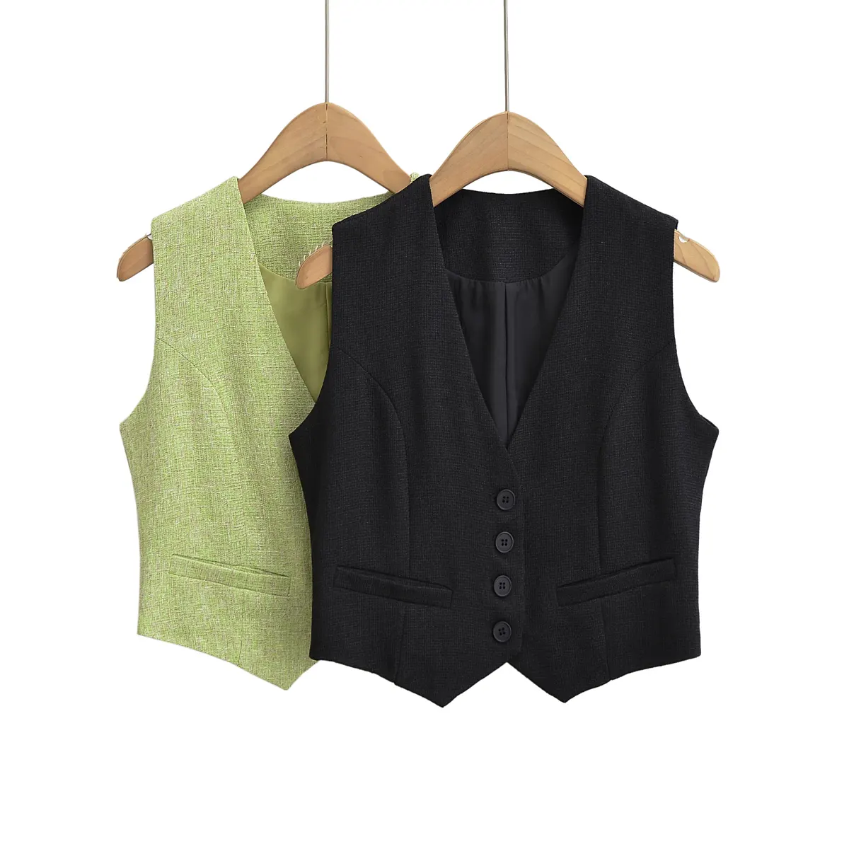 2 컬러웨이 단색 v 넥 버튼 업 트위드 캐주얼 패션 조끼 여성용 양복 조끼