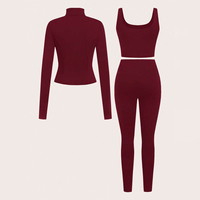 FH 1-Set Damen Stylisches 3-Teiliges Yoga-Set Reißverschluss-Jacke Gerüschter Sport-BH Hochtaillierte Leggings Fitness Laufbekleidung Yoga-Outfit