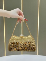 Nouvelle Pochette de Soirée de Luxe pour Femme, Sac à Main Creux Orné de Diamants, Style Célébrité, avec Fermoir Chaîne