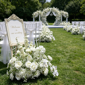 Centro de Mesa Asimétrico de Seda Sintética Blanca en Forma de Media Luna para Bodas, Banquetes, Cenas de Compromiso y Eventos Neutros - Product Image 4