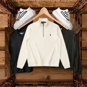 Suéter de punto tipo polo personalizado, de lujo, con bordado, de algodón, informal, con cierre de cremallera de un cuarto, para hombre, hecho en Pakistán. - Product Image 2