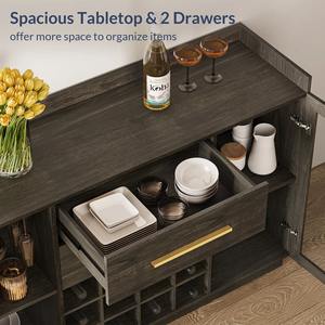 Hoogwaardig rustiek wijnkast buffetkast wijnbar kast met glazen deur en verstelbare planken - Product Image 6