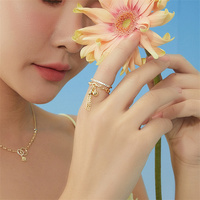 Bague Vintage élégante pour femme, bijoux avec chaîne, boules, breloque, style goutte