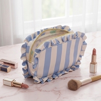 Sac de maquillage portable à rayures et volants, personnalisé, écologique, tendance, vente en gros, idéal pour l'extérieur