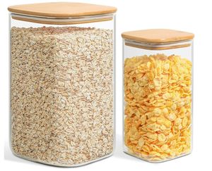 Contenedores cuadrados de almacenamiento de vidrio grande de lujo de 50oz con tapas herméticas de bambú para arroz, azúcar, Pasta, galletas, granos de café - Product Image 1
