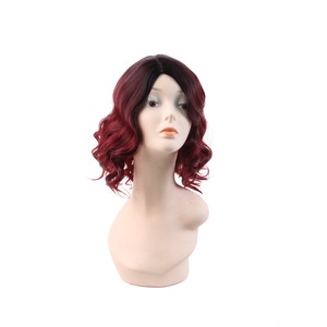 Perruque Bob Synthétique Courte Ondulée Ombrée Bourgogne Racine Noire, Raie Centrale Naturelle, Fibre Haute Température pour Femme - Product Image 2