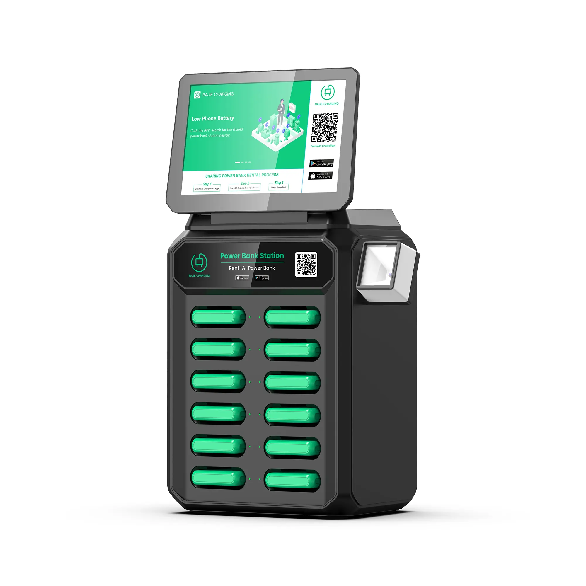 12 Slots Share Power Bank Rental Station With Screen And POS Reader Customizable The Easiest Way To Rent The Battery