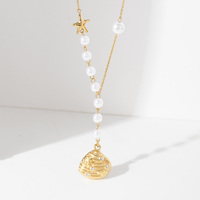 Collier d'été bohème en acier inoxydable imperméable à l'eau avec chaîne de perles en coquillage et zircon