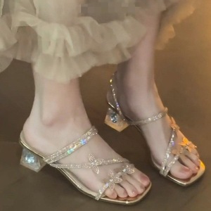 2026 New Summer Rhinestone 2-Way Sandals for Women Fairy Style High Heel <b>Slides</b> for Outdoor Wear Gorgeous and Trendy with Dres - Product Image 1