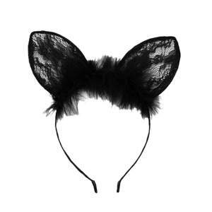 Serre-tête en dentelle avec oreilles de chat noir et blanc pour fête d'Halloween, accessoire de cheveux pour femme - Product Image 5