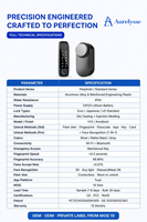 Serrure cylindrique intelligente Aurelysse réglable sans perçage avec reconnaissance faciale 3D, empreinte digitale, clavier, TUYA WiFi BLE Multi-Points OEM