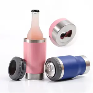 New 3 in 1 Custom Beverage Insulator Insulated Cup Wine Bottle Stainless Steel Beer Can Cooler 12oz 14oz 16oz with Beer Opener