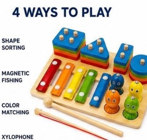 Jouet éducatif d'empilage multifonctionnel 4-en-1 pour enfants : blocs géométriques à assembler et colonnes à assortir - Product Image 4