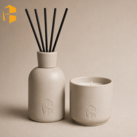 FUBEI LIVING Ensemble diffuseur de parfum et pot à bougie en céramique beige mat, parfum d'ambiance minimaliste pour la maison, pots à bougies personnalisables en gros