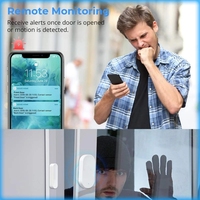 SIXWGH Smart Home Hotel Tuya Zigbee 3.0 Capteur magnétique de porte/fenêtre sans fil en plastique à piles, commande vocale/application Smart Life