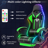 Offre Spéciale 2025 Chaise Gamer de Massage en Cuir PVC Intégral Vert LED de Très Haute Qualité avec Éclairage PC RGB et Repose-Pieds